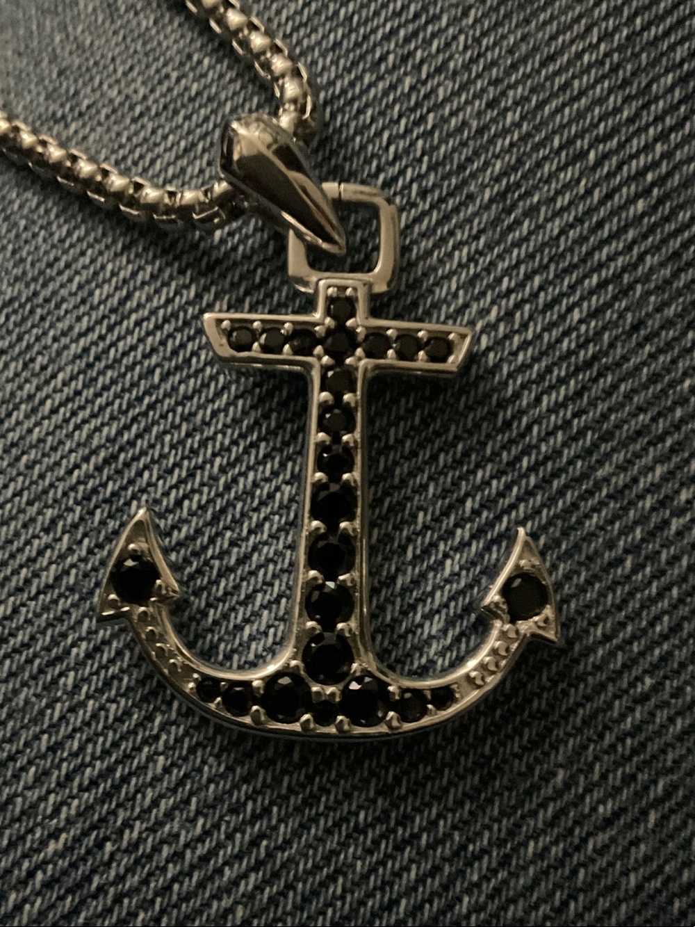 David Yurman Silver Anchor Pendant with Black Stones
